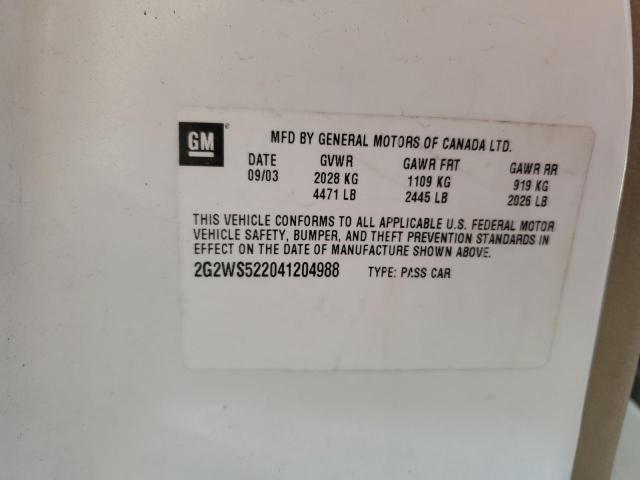 2G2WS522041204988 - 2004 PONTIAC GRAND PRIX GT2 თეთრი ფოტო 12