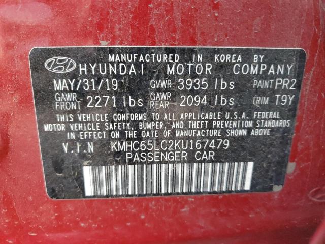 KMHC65LC2KU167479 - 2019 HYUNDAI IONIQ BLUE RED photo 12