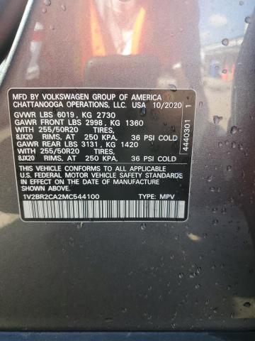 1V2BR2CA2MC544100 - 2021 VOLKSWAGEN ATLAS SEL SILVER photo 13