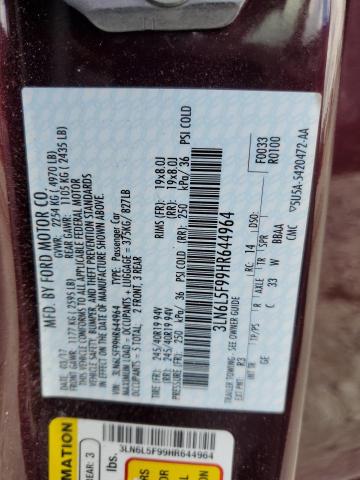 3LN6L5F99HR644964 - 2017 LINCOLN MKZ RESERVE ბურგუნდია ფოტო 13