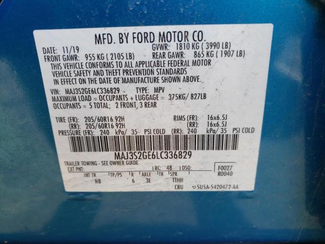 MAJ3S2GE6LC336829 - 2020 FORD ECOSPORT SE BLUE photo 12