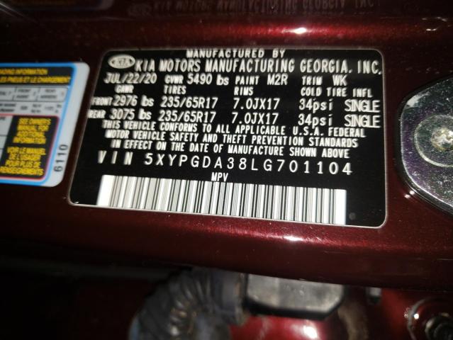 5XYPGDA38LG701104 - 2020 KIA SORENTO L BURGUNDY photo 14