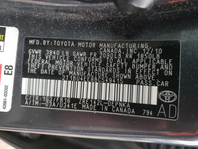 2T1BU4EE8BC549415 - 2011 TOYOTA COROLLA BASE 灰色 照片 12