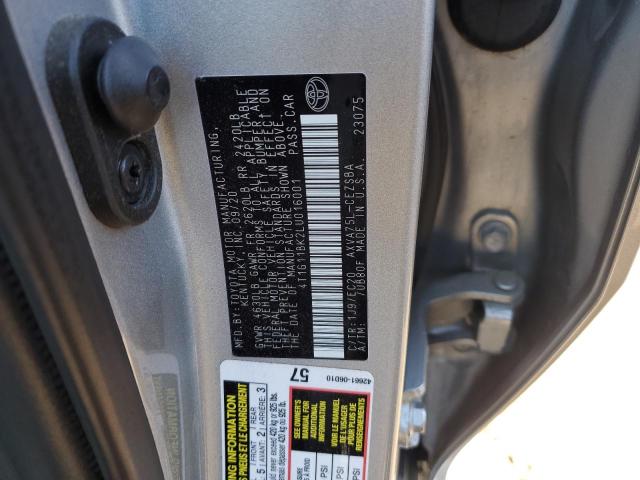 4T1G11BK2LU016001 - 2020 TOYOTA CAMRY SE SILVER photo 12