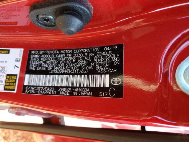 JTDKARFP0K3117657 - 2019 TOYOTA PRIUS PRIM 红色 照片 12