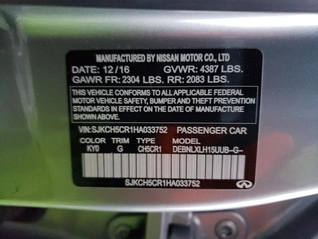 SJKCH5CR1HA033752 - 2017 INFINITI QX30 BASE SILVER photo 12