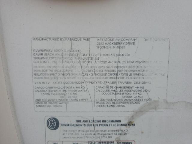 4YDT31229DB452089 - 2013 KEYSTONE OUTBACK WHITE photo 10