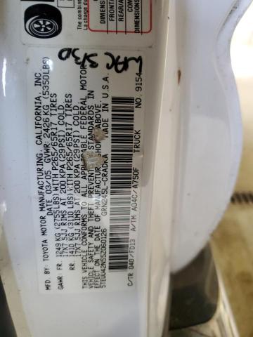 5TEUU42N55Z060126 - 2005 TOYOTA TACOMA ACCESS CAB თეთრი ფოტო 12