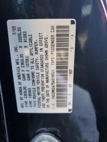 1HGCM82475A018921 - 2005 HONDA ACCORD SE BLACK photo 12