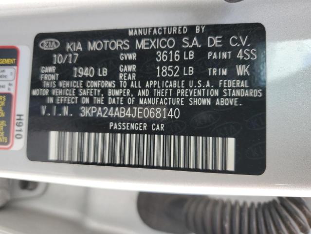 3KPA24AB4JE068140 - 2018 KIA RIO LX SILVER photo 12