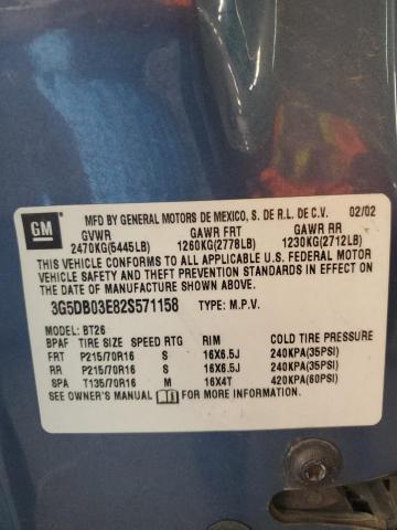 3G5DB03E82S571158 - 2002 BUICK RENDEZVOUS CX BLUE photo 13