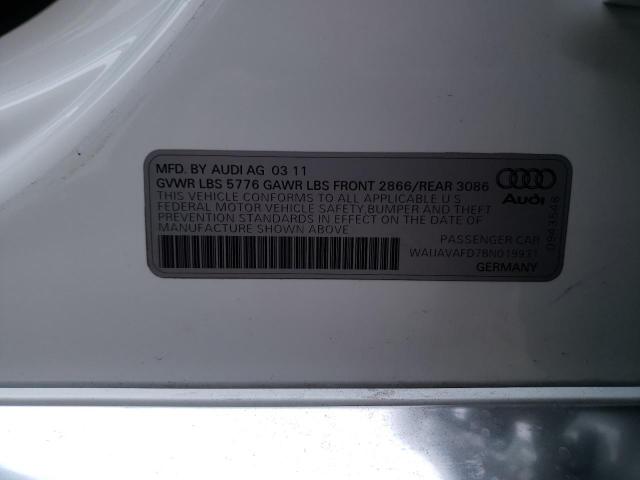 WAUAVAFD7BN019931 - 2011 AUDI A8 QUATTRO WHITE photo 12