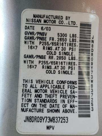 JN8DR09Y73W837253 - 2003 NISSAN PATHFINDER LE ვერცხლისფერი ფოტო 13