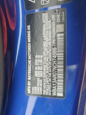 WBA13AR07NCH74689 - 2022 BMW M440XI BLUE photo 13