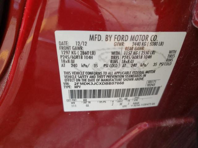 2FMDK3JCXDBB57668 - 2013 FORD EDGE SEL RED photo 13