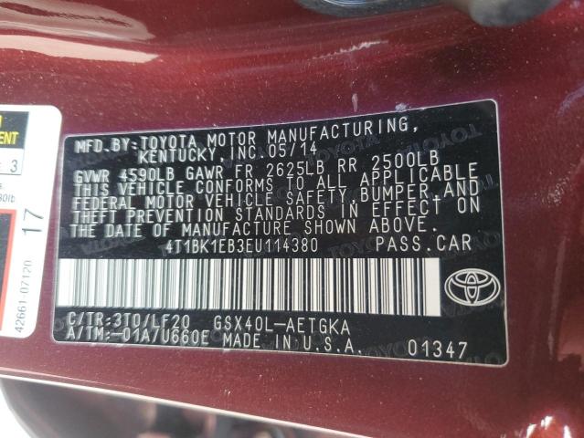 4T1BK1EB3EU114380 - 2014 TOYOTA AVALON BASE RED photo 12