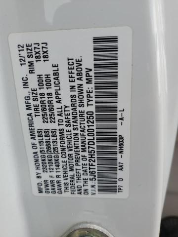 5J6TF2H57DL001250 - 2013 HONDA CROSSTOUR EXL თეთრი ფოტო 12