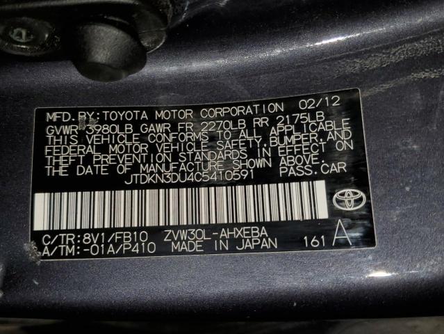 JTDKN3DU4C5410591 - 2012 TOYOTA PRIUS BLUE photo 12