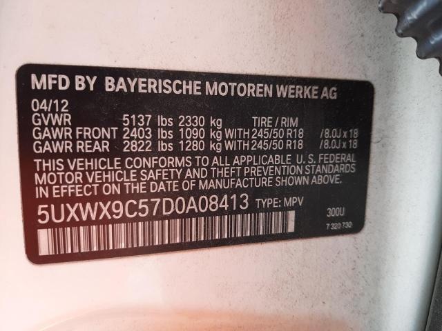 5UXWX9C57D0A08413 - 2013 BMW X3 XDRIVE28I WHITE photo 12