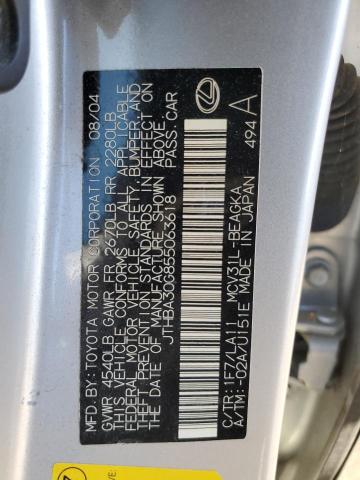 JTHBA30G855063618 - 2005 LEXUS ES 330 SILVER photo 12