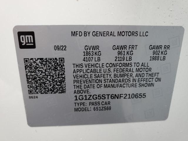 1G1ZG5ST6NF210655 - 2022 CHEVROLET MALIBU RS 白色 照片 12