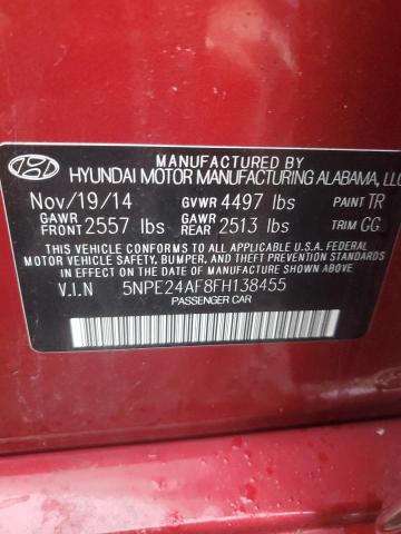 5NPE24AF8FH138455 - 2015 HYUNDAI SONATA SE RED photo 12