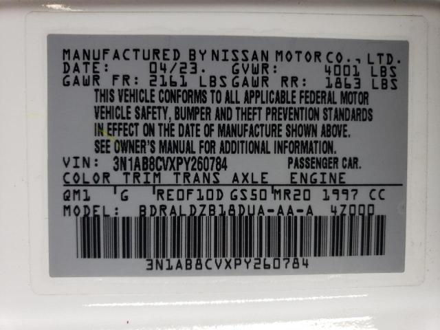 3N1AB8CVXPY260784 - 2023 NISSAN SENTRA SV WHITE photo 12