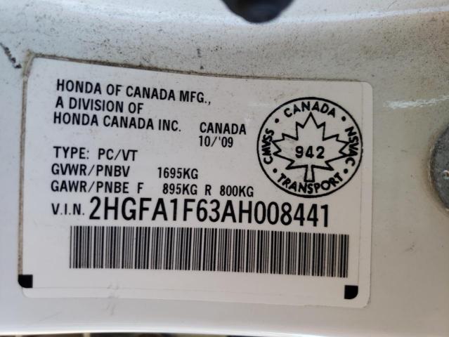 2HGFA1F63AH008441 - 2010 HONDA CIVIC LX-S თეთრი ფოტო 12