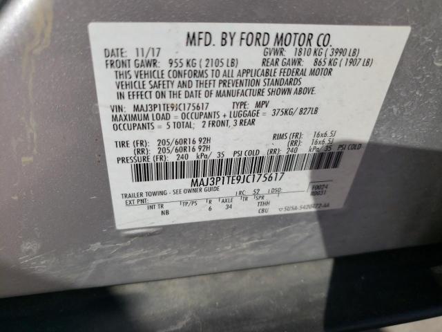 MAJ3P1TE9JC175617 - 2018 FORD ECOSPORT SE SILVER photo 12