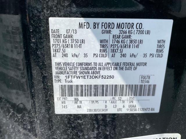 1FTFW1ET3DKF52250 - 2013 FORD F150 SUPERCREW BLACK photo 10