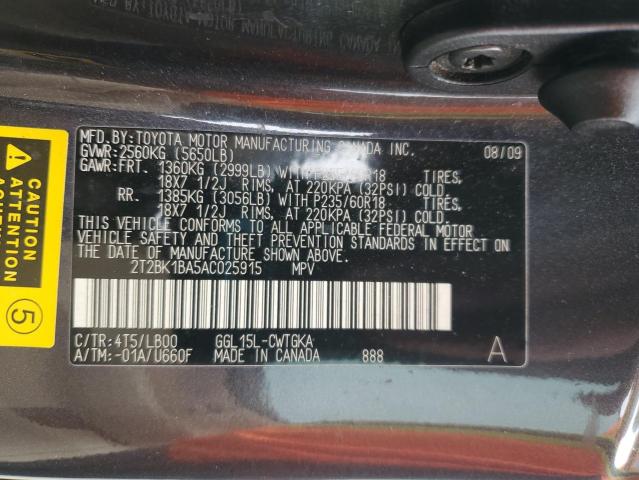 2T2BK1BA5AC025915 - 2010 LEXUS RX 350 GRAY photo 12