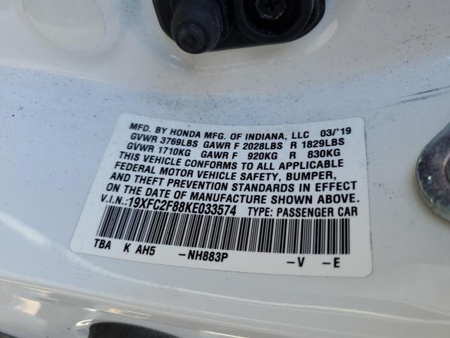 19XFC2F88KE033574 - 2019 HONDA CIVIC SPORT 白色 照片 12