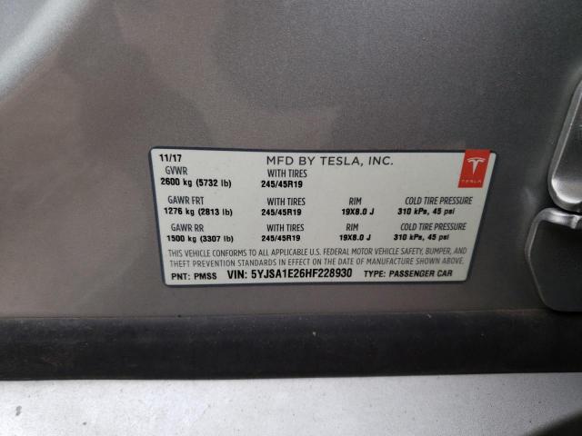 5YJSA1E26HF228930 - 2017 TESLA MODEL S SILVER photo 12