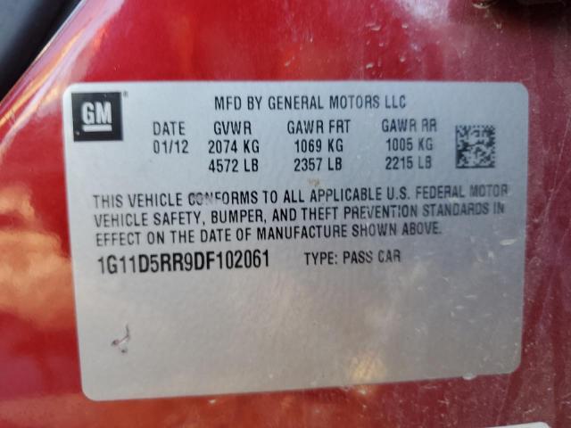 1G11D5RR9DF102061 - 2013 CHEVROLET MALIBU 1LT RED photo 12