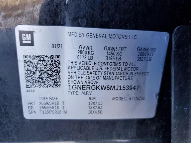 1GNERGKW6MJ153947 - 2021 CHEVROLET TRAVERSE LT BLACK photo 13