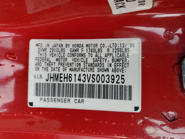 JHMEH6143VS003925 - 1997 HONDA CIVIC DEL SOL S RED photo 12