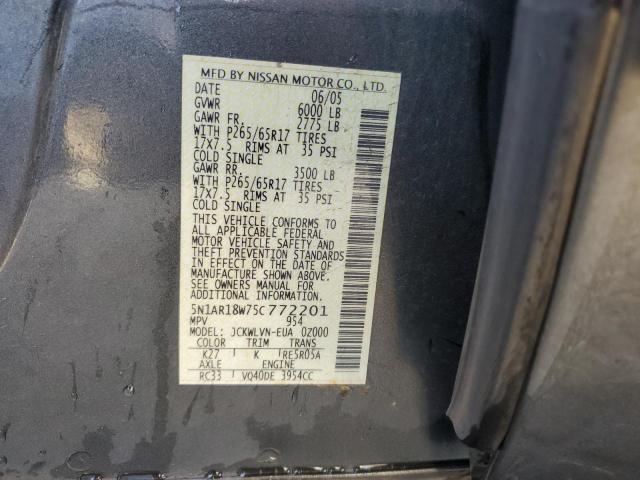 5N1AR18W75C772201 - 2005 NISSAN PATHFINDER LE GRAY photo 13
