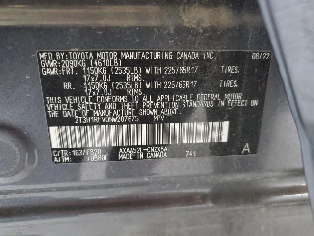 2T3H1RFV0NW207675 - 2022 TOYOTA RAV4 LE GRAY photo 13