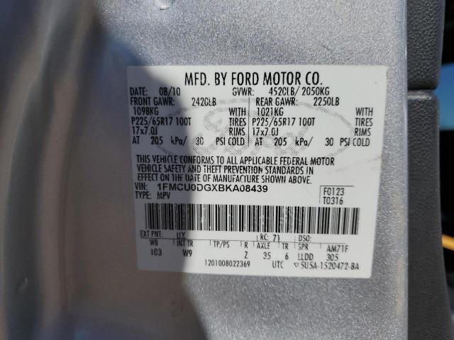 1FMCU0DGXBKA08439 - 2011 FORD ESCAPE XLT SILVER photo 13