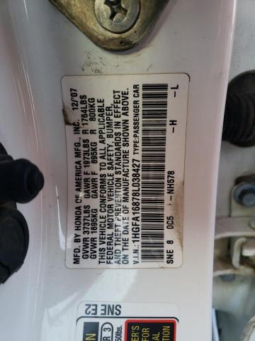 1HGFA16878L038427 - 2008 HONDA CIVIC EX WHITE photo 12