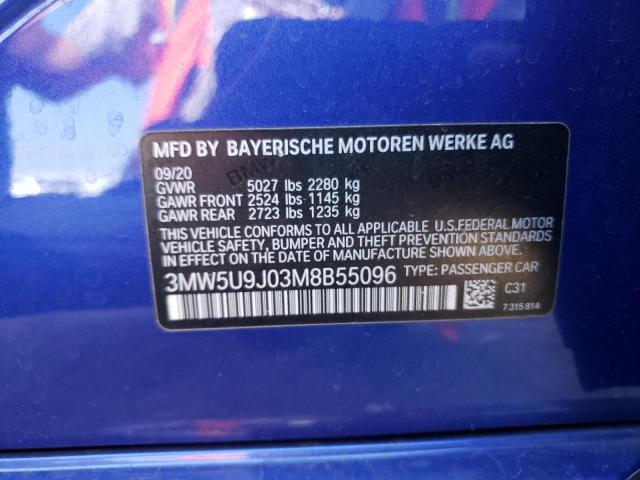 3MW5U9J03M8B55096 - 2021 BMW M340XI BLUE photo 12