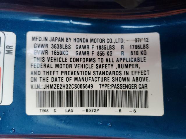 JHMZE2H32CS006649 - 2012 HONDA INSIGHT BLUE photo 12