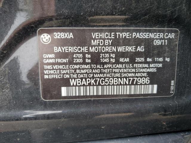 WBAPK7G59BNN77986 - 2011 BMW 328 XI BLACK photo 12