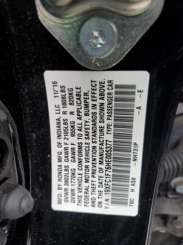 19XFC1F76HE005377 - 2017 HONDA CIVIC EXL შავი ფოტო 12