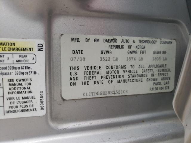 KL1TD56E29B352104 - 2009 CHEVROLET AVEO LS Gümüş fotoğraf 12