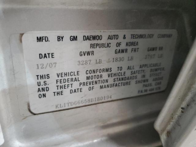 KL1TD66658B180194 - 2008 CHEVROLET AVEO BASE Boz foto 12