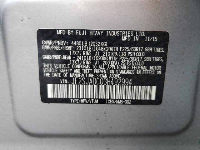 JF2SJADC0GH492994 - 2016 SUBARU FORESTER 2.5I PREMIUM SILVER photo 14