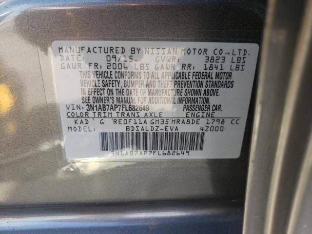 3N1AB7AP7FL682649 - 2015 NISSAN SENTRA S GRAY photo 12