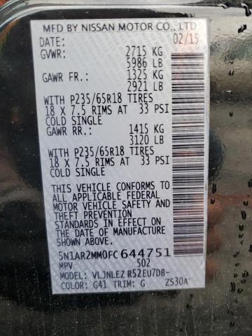 5N1AR2MM0FC644751 - 2015 NISSAN PATHFINDER S 黑色 照片 14