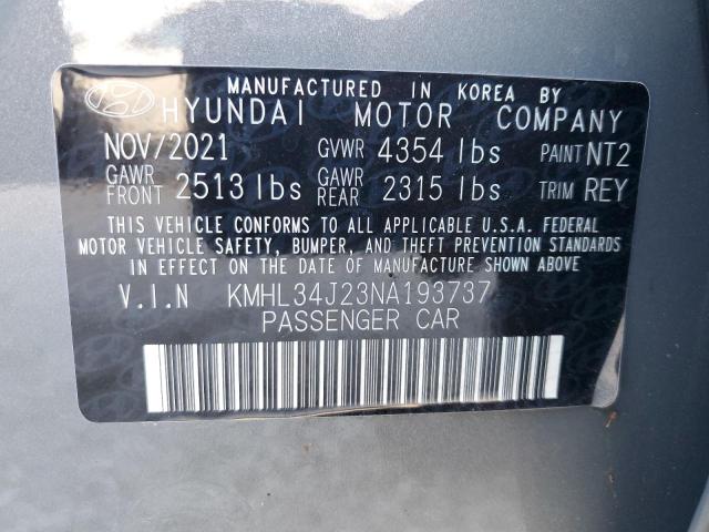 KMHL34J23NA193737 - 2022 HYUNDAI SONATA LIMITED GRAY photo 12